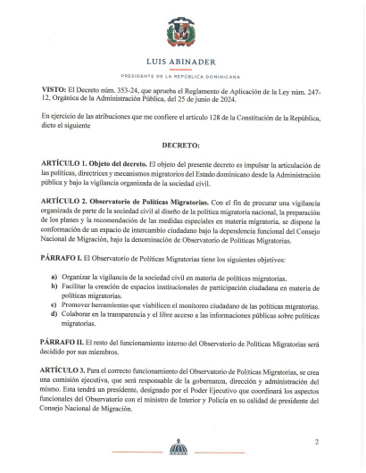 El presidente Luis Abinader emitió el Decreto núm. 215-25, mediante el cual se creó el Observatorio de Políticas Migratorias.
